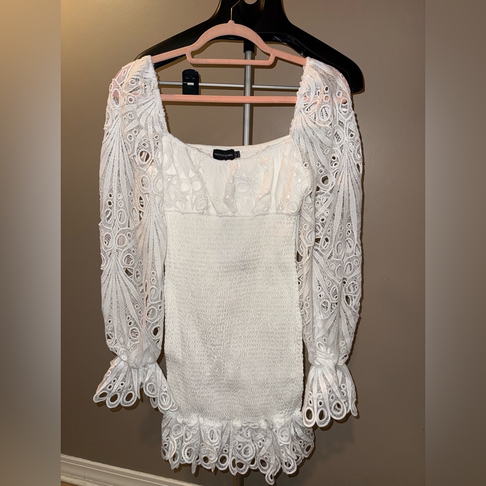 PrettyLittleThing White Textured Dress